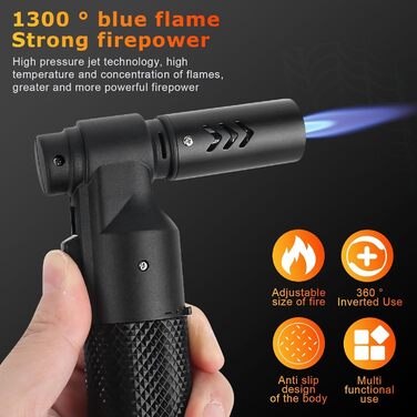 Заправляне бутанове запальничка Jet, регульоване полум'я, ветростійке, кухонний пальник, подарунок для чоловіків, гриль, кемпінг, кухня (бутан-газ не входить) Чорний