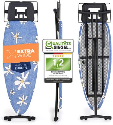 Ironing Board for Steam Ironing Station - Large XXL Black Ironing Table Ironing Boards - 130x47 cm - Made in E.U