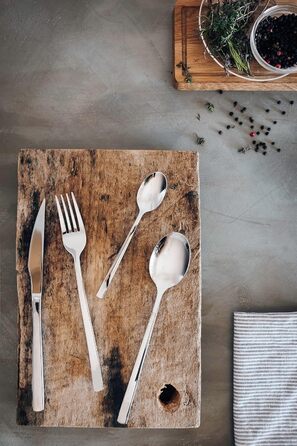 Monix Genova Cutlery Set, 24-piece, with steak knives, 18/10 stainless steel, modern design, polished, 2.5 mm thick, for 6 people, silver
