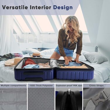 Набір валіз SHOWKOO 2 шт. з жорстким корпусом 65см+75см, розширюваний, ультралегкий, полікарбонат, з TSA замком та 4 колесами (L+XL) - Темно-синій