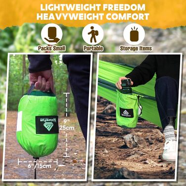 Гаммак для кемпінгу NATUREFUN Ultraleicht | 300 кг, 300x200 см, дихаючий, швидковисихаючий, нейлон | 2 карабіни, 2 петлі | Зелений, для відпочинку на природі