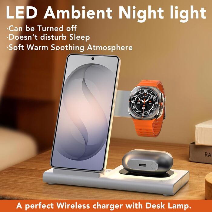 Бездротова зарядка 3-в-1 Samsung: для Galaxy S26/S25/S24/S23, Z Flip/Fold, Galaxy Watch Ultra/8/7/6/5/4, Buds (Біла)