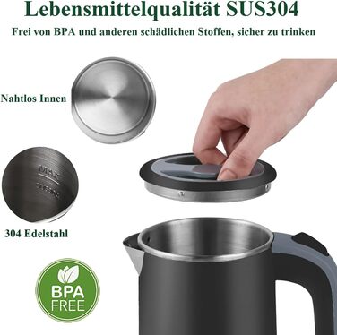 Електричний чайник MiliPow 0.8 л, 600W, для подорожей, з нержавіючої сталі, швидкий, з автовимкненням (чорний)