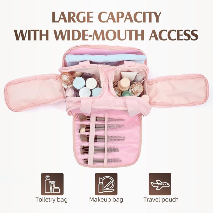 Кultурний мішечок Axcone для подорожей: великий, легкий, зручний органайзер для косметики та туалетних аксесуарів (рожевий)