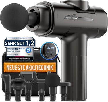 Масажер для м'язів з 6 насадками та 30 швидкостями, USB-C, LCD-дисплей (сірий)