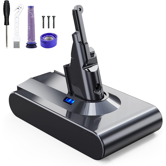 Замінний акумулятор EVARY 8000mAh для пилососів Dyson V8 Absolute Animal Motorhead Pro SV10 (2 фільтри + 1 щітка)