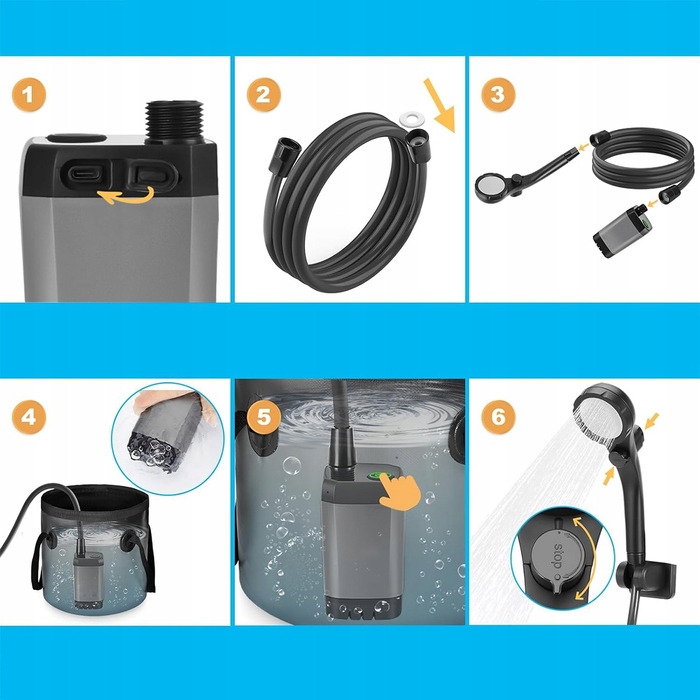 Портативний кемпінговий душ на 20 л з LED-дисплеєм та помпою IPX7