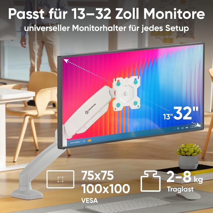 Кріплення для монітора ONKRON G80-B (G80-WH) – підходить для моніторів 13-32 дюймів, до 8 кг, з газовою пружиною, поворотне, нахильне, VESA 75x75-100x100