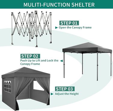 YITAHOME Outdoor Pop-Up Gazebo with Sides, Folding Gazebo, Waterproof Foldable Garden Gazebo for All Seasons, Camping Gazebo, Anti-UV with Free Adjustable Height for Parties, Markets (Dark Gray, 3x3m)