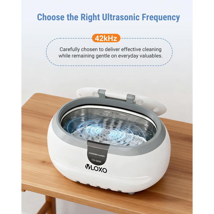Ультразвукова мийка VLOXO 600мл, 42 кГц - для ювелірних виробів, інструментів, зубних протезів та годинників, бак з нержавіючої сталі, тиха робота, 50W