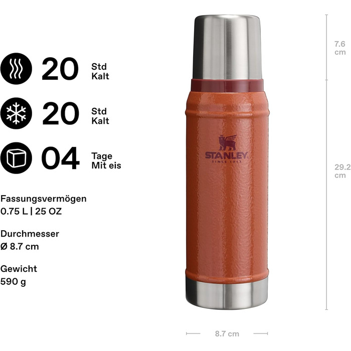 Термос Stanley Classic Legendary 750 мл, зелений (Hammertone Clay), нержавіюча сталь, BPA-Free, для гарячих та холодних напоїв