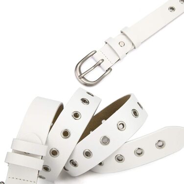 Жіночий шкіряний ремінь з металевою пряжкою для джинсів Dreess, ширина 1.1 см (M: 105 см, підходить для обхвату талії 85-94 см, колір: білий)