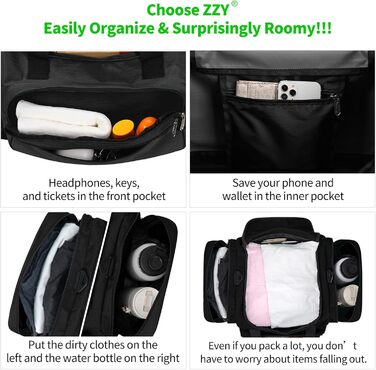 Sports Bag, Travel Bag, Fitness Bag with Shoulder Strap, Weekend Bag for Women and Men (Black, 40L)