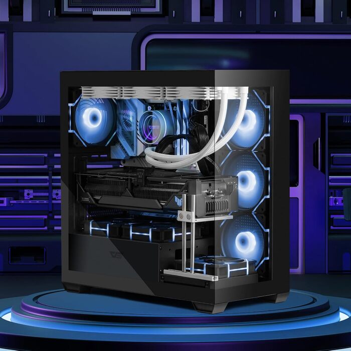 darkFlash DS900: Чорний корпус для ПК ATX Mid-Tower з 4 RGB вентиляторами, підтримка водяного охолодження 360mm, Type-C