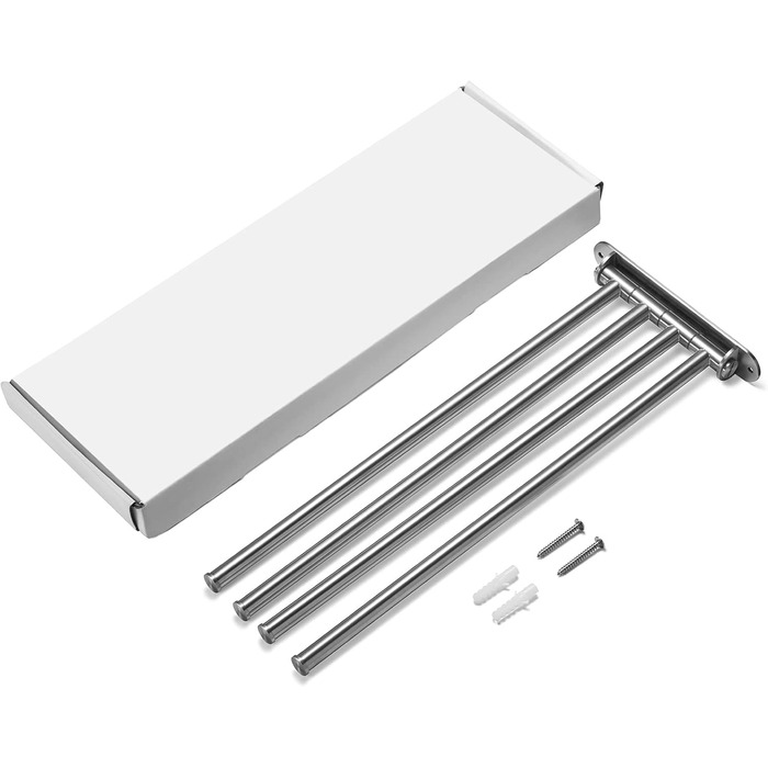 Тримач для рушників у ванну кімнату з 3-ма перекладинами, поворотний, з 3-ма кріпленнями, 40 см, нержавіюча сталь, монтаж на стіну, срібний (тримач для рушників з 4-ма кріпленнями)