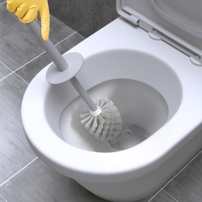 Набір для чищення унітазу 2 шт. з пластиковою ручкою та м'якою щетиною, 4 насадки, ергономічний дизайн, сірий колір