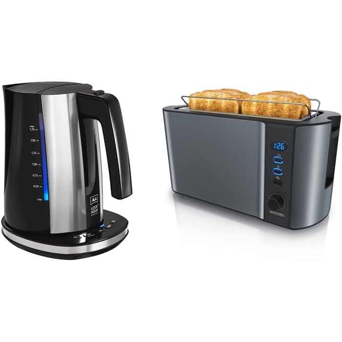 Електричний чайник MELITTA Look Aqua DeLuxe 1026-14 з регулюванням температури (80°C, 95°C, 100°C), 1.7 л, 2400 Вт, з функцією підтримання тепла, в комплекті тостер
