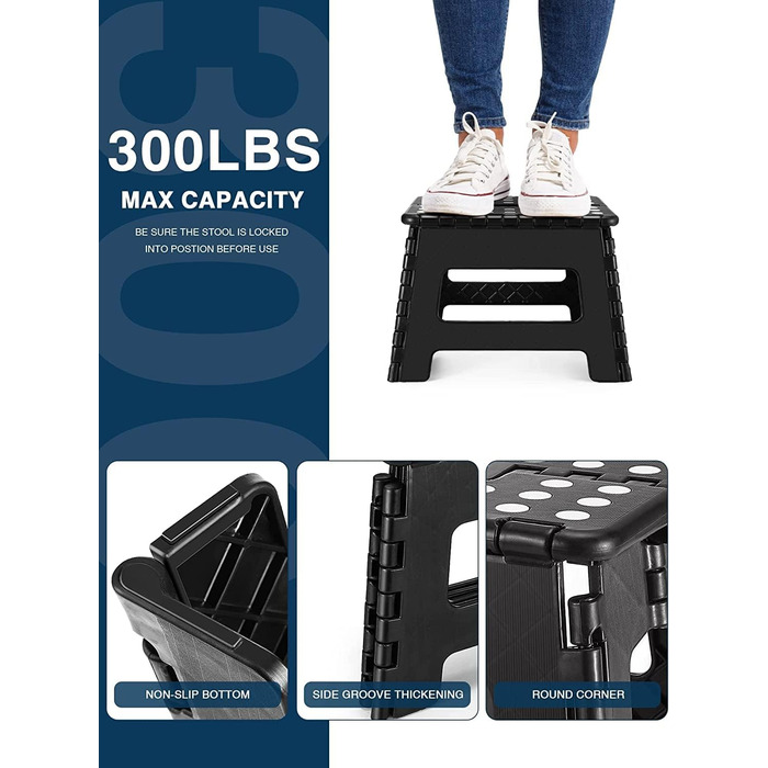 Складний стільчик HOUSE DAY 22см - чорний. Стійкий, легкий, з антиковзким покриттям. Ідеально для дітей, кемпінгу, пікніка та дому.