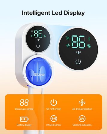 Toothbrush Cleaner, Cleaning and Air Drying, LED Smart Screen, Rechargeable Wall Mount, White