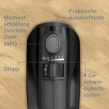 Ручний міксер Bosch CleverMixx MFQ2420B: 2 вінчики, 2 гачки для тіста, 400 Вт, чорний