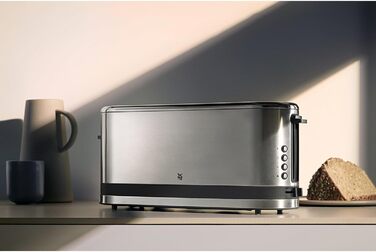WMF Kitchenminis Long Slot Toaster with Roll Attachment, 2 Slices, XXL, Bagel Function, 7 Browning Levels, 900W, Toaster Stainless Steel Matte