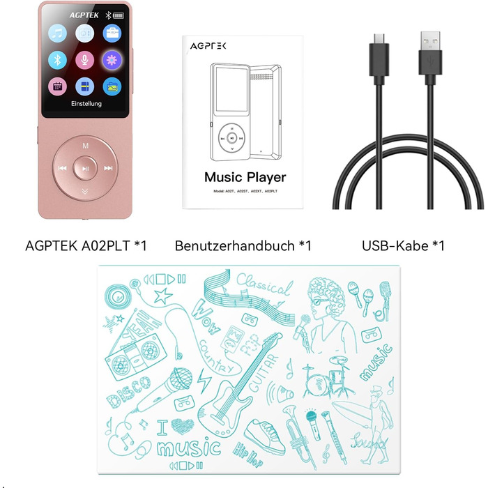 MP3 плеєр AGPTEK 64GB Bluetooth 5.3, Радіо, 1.8