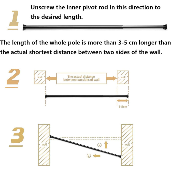 Держак для душу без свердління, штанга для душу з нержавіючої сталі, регульована, 85-160 см, чорний