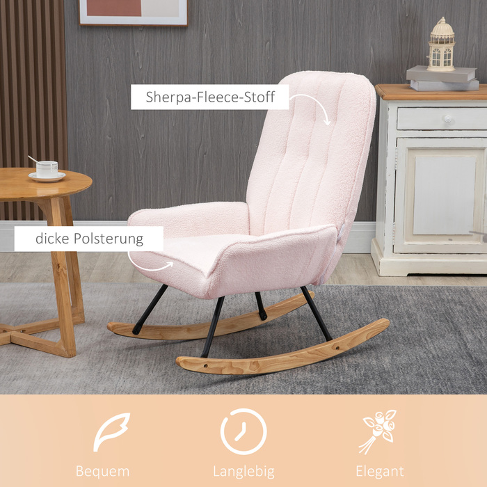HOMCOM Rocking Chair Upholstered Recliner with Sherpa Fleece in Pink, up to 150 kg, Comfortable Rocking Chair, 63x95x97cm