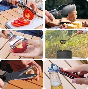 Набір кухонного приладдя для кемпінгу Sadodo: 11 предметів, з органайзером та сумкою, силікон та нержавіюча сталь