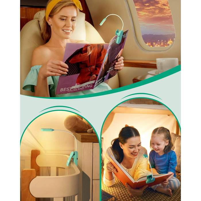 EDISHINE LED Кліпса для читання: USB-лампа з 3 кольорами та регулюванням яскравості, для дітей, для ліжка, авто, столу, кута. Захищає зір.