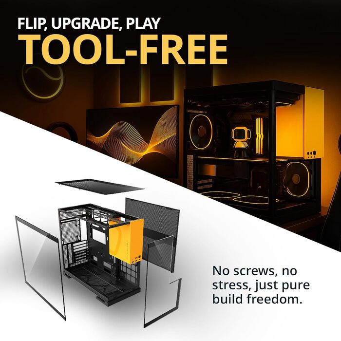 Корпус для ігрового ПК Geometric Future M5 з темперованим склом, Mid Tower, E-ATX/ATX, сталь 1.2mm, Type C, без інструментів, підтримка радіатора 420/360, подвійний відсік, GEO-M5-BNY (чорний/жовтий)