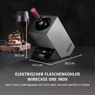 CASO WineCase One Black - Single Bottle Wine Cooler with Stainless Steel Housing
