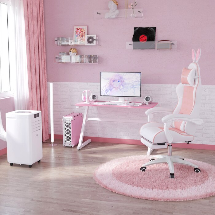 Vinsetto Gaming Chair Ergonomic Gamer Chair with Lumbar Support, Footrest, Gaming Recliner with Bunny Ears, Head Pillow, Height Adjustable Office Chair with Adjustable Recline Function Pink | Aosom