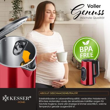 KESSER® Stainless Steel Kettle 1.7 Liter | LED Display | 4-Mode Temperature Setting 40°C-100°C | 30-Minute Keep Warm | Electric Tea Kettle 2200W BPA-Free | Scale Filter & Easy-Open Lid, (Burgundy)