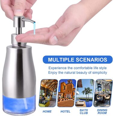Набір для кухні та ванної кімнати: дозатор мила з нержавіючої сталі, флакон та насос (390 мл, Нікельована сталь)
