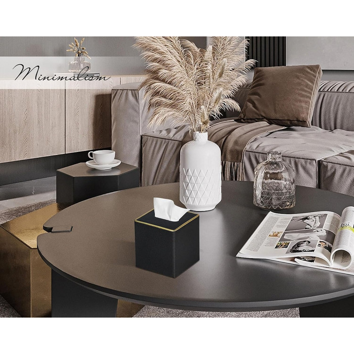 Скляна коробка для серветок квадратна, шкіряна, чорна перламутр - органайзер для ванної, спальні, кухні, офісу