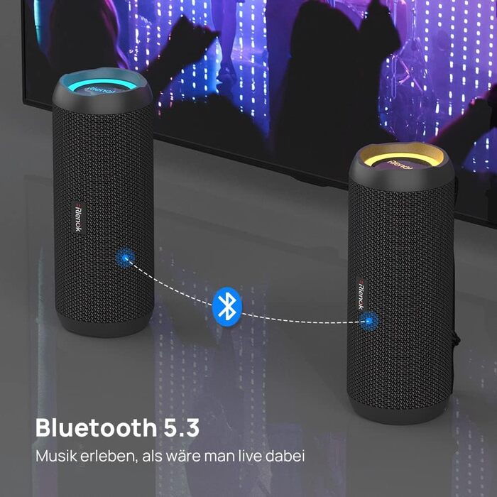 Портативна Bluetooth колонка RIENOK з підсвічуванням, IPX7, 3600 mAh, чорна