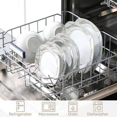 VEWEET Сервіз столовий 'Serena' з порцеляни, 24 елементи | 6 тарілок для сніданку, десерту, їжі та супу | Сервіз для 6 осіб, ресторану, сім'ї, білий