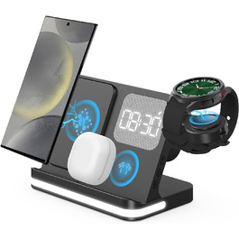 Бездротова зарядка 4-в-1 з будильником для Samsung Galaxy: Watch, Buds, Fold, Flip, S-серії (чорний)