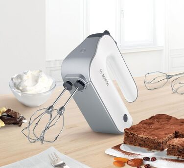 Bosch Hand Mixer Styline MFQ4835DE, 2x whisks, 2 stainless steel dough hooks, dishwasher-safe, 575 W, white