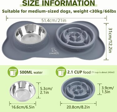 Набір мисок для собак та котів Pecute 3-в-1: миска для корму, миска для води, повільна годівниця. З нержавіючої сталі, з антиковзним силіконом. Підходить для маленьких собак та котів.