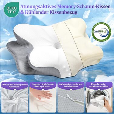 Подушка для шиї з Memory Foam - Ортопедична подушка для сну, бічних, спинних та тих, хто спить на животі. Підтримка шиї.