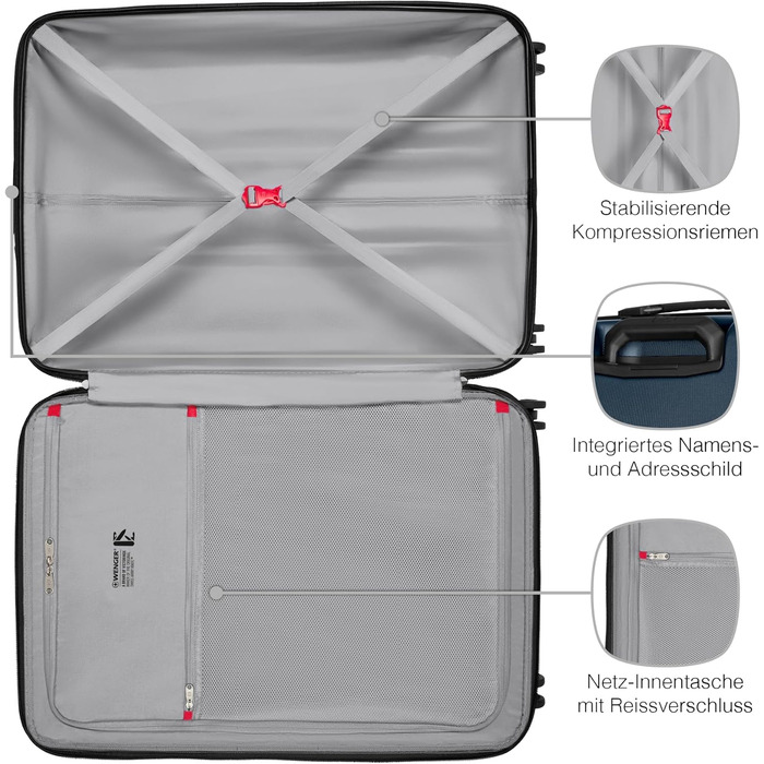 WENGER Pryo hard-shell suitcase with 4 wheels, trolley, medium-sized, 59 (67) l, security lock, for men, travel, vacation, 612537 (Blue, L)