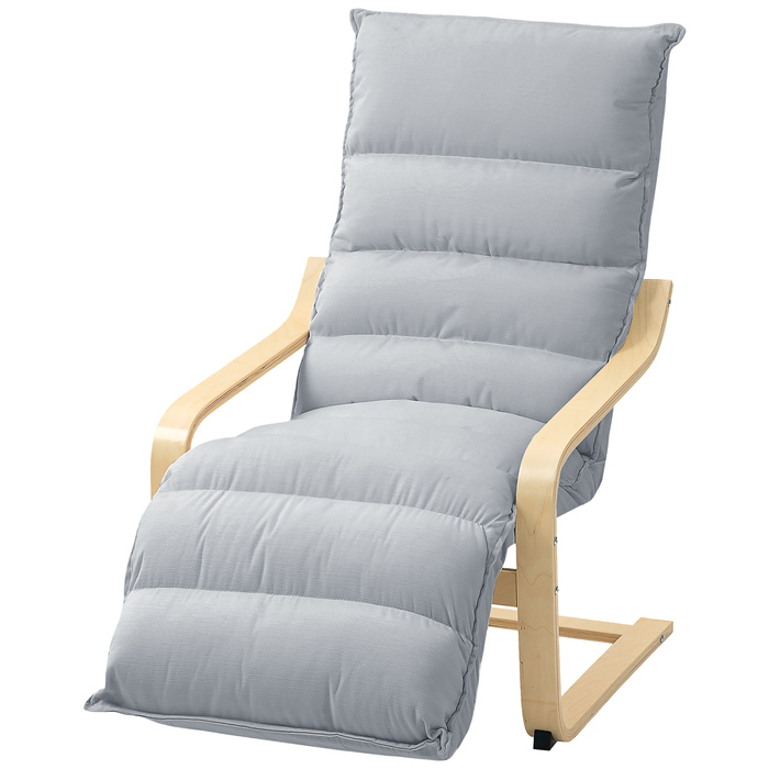 HOMCOM Lounger Chair with Adjustable Footrest, Velvet-Look for Living Room Rocking Chair with Armrests, Recliner, Reading Chair Light Grey | Aosom