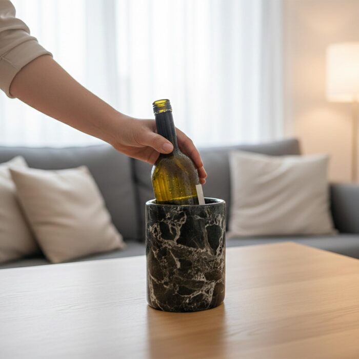 Охолоджувач для вина з мармуровою стільницею ручної роботи, чорний, 11,4x11,4x16,5 см (Black Zebra BZ--03)