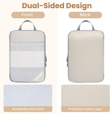 Набір компресійних органайзерів для валізи 6 шт., прозорі, бежеві - економія місця, міцний матеріал