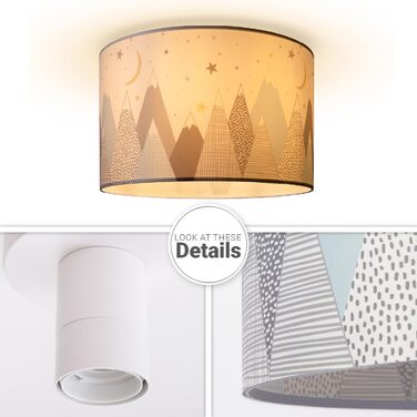 Paco Home Pendant Light for Children's Room, Ceiling Lamp, Chandelier, Baby Room Pendant Light, Various Motives, Boys and Girls, E27, Color: Design 6 (Ø45.5 cm), Light Type___Color: - White (Mountains, Ceiling Light)