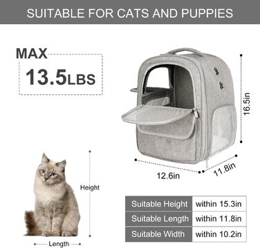 Рюкзак-переноска для котів та собак, дихаючий, сірий | Рюкзак для тварин для подорожей, прогулянок, хандлінгу