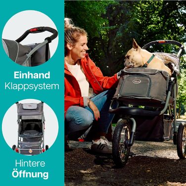 Візок для собак Innopet Comfort Air Eco чорного/срібного кольору – візок для собак/кішок з 30см повітряними колесами, складаний, для лісових стежок, з світловідбиваючими смугами, органайзером, з переробленого нейлону (сірий)