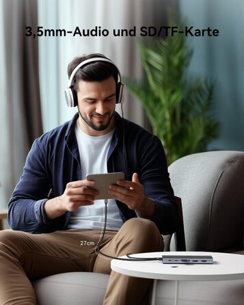 Док-станція USB-C з підтримкою двох моніторів, 14 в 1 для ноутбука, хаб з 2 HDMI, VGA, Ethernet, PD, USB Data, 5 USB портів, SD/TF кардридер, аудіо